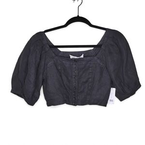 NWT Joie Linen Crop Top Size XS Caviar Puff Sleeve Button Front/Back Blanche